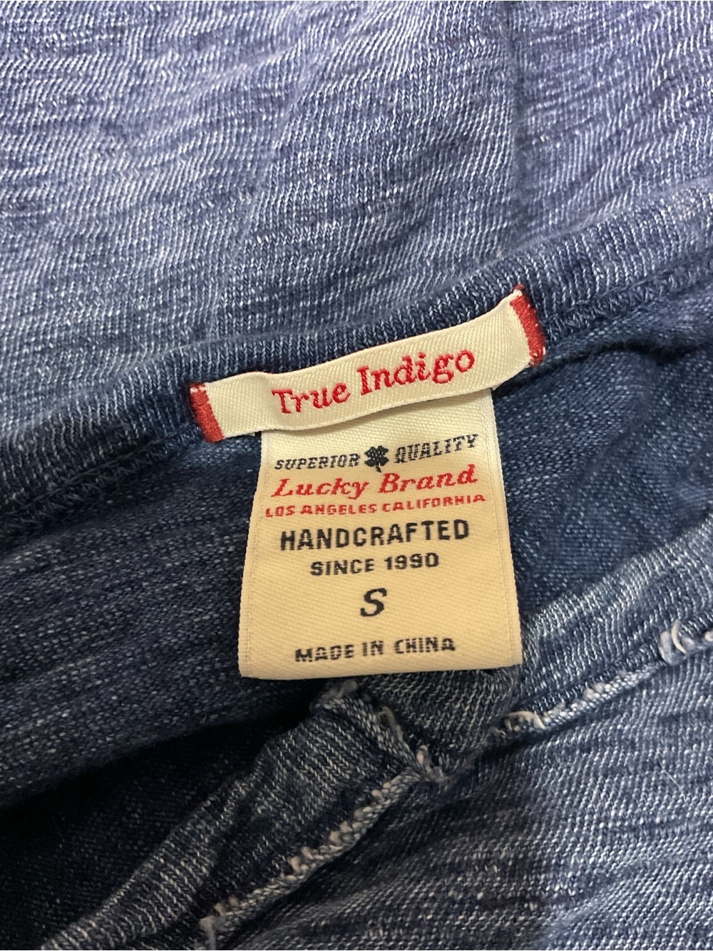 Lucky Brand True Indigo Long Sleeve Tee Small Blue Slub Knit Casual Boho Top - Picture 4 of 5